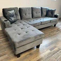 2 Pc Reversible Sectional Velvet Sofa
