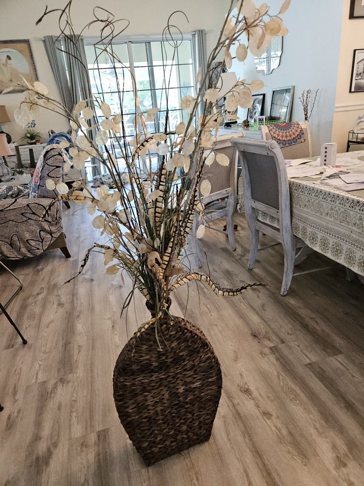 Wicker Dry Plant Holder Includes Fake Flowers 24 H 14w4 D 59h With Flowers Inside 35 Obo