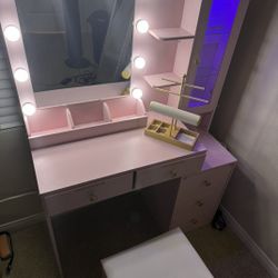 Pink Vanity Mirror With Desk