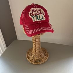 New Holiday Vintage Distressed Style Red Cotton Ball Cap 