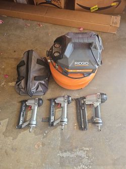 Porter Cable 3 PCE Nail Gun Set With Rigid 6 Gal Pancake Compressor