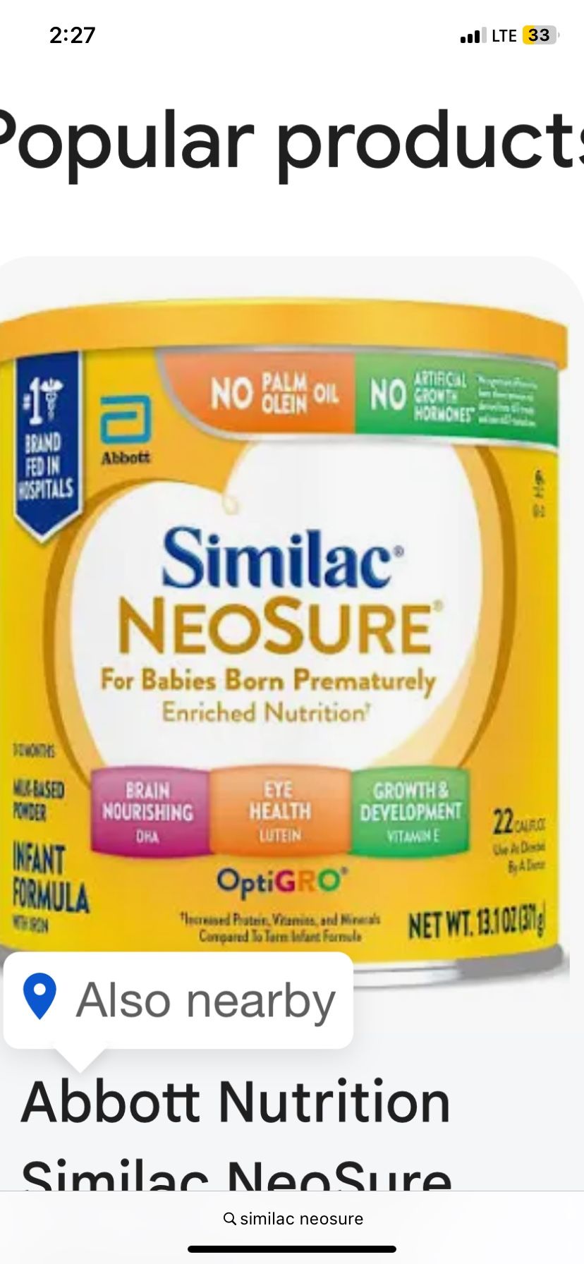 Baby Formula Similac Neosure