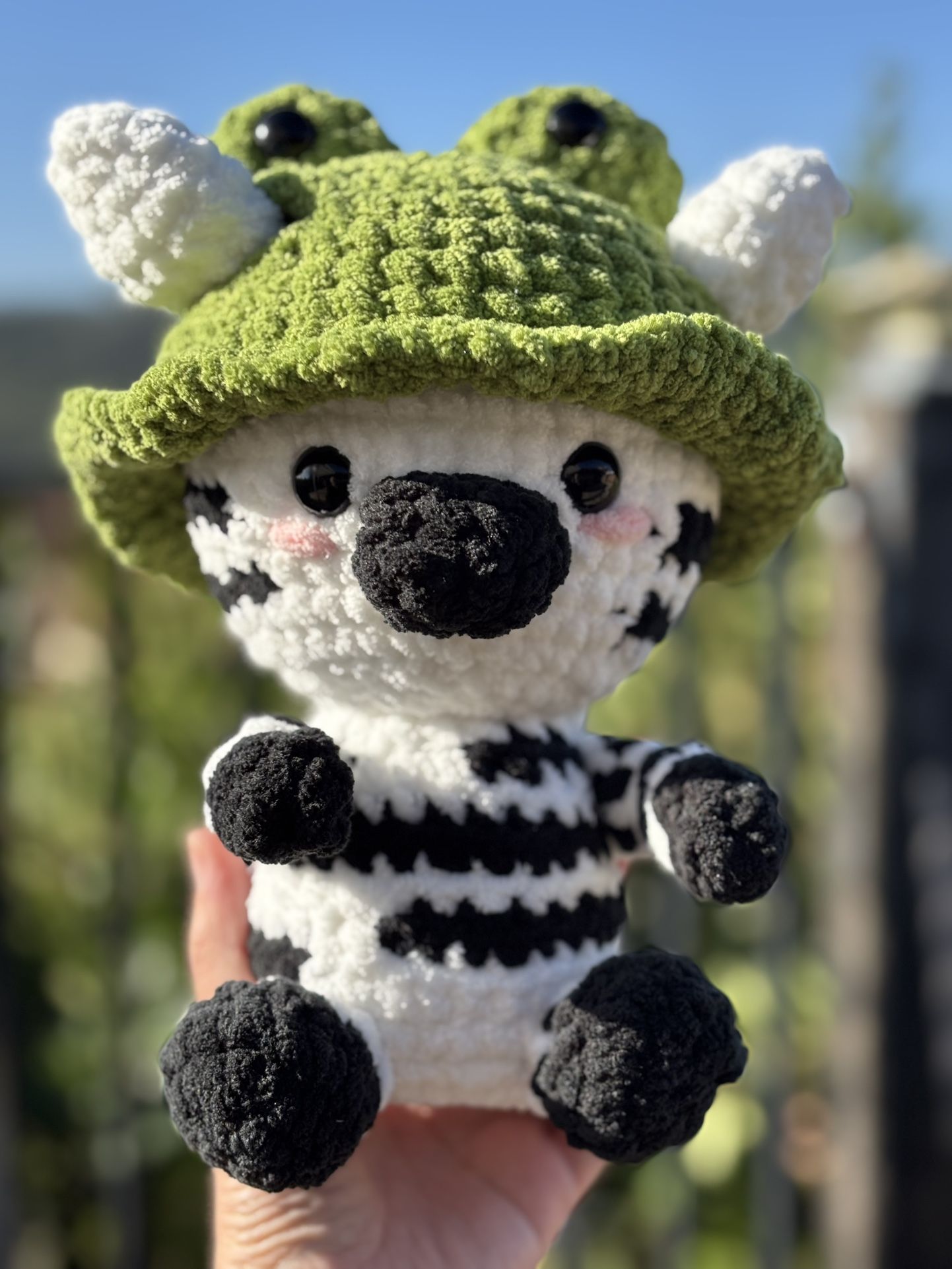Zippy The Zebra With Frog ๐ธ Hat ๐ฆ Handmade ๐งถ Crochet ๐งถ Plushie