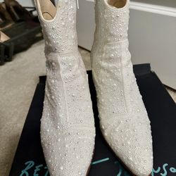 Betsey Johnson White Rhinestone Boot