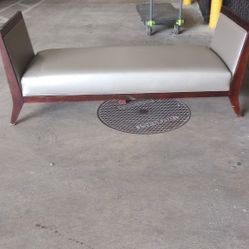 Antique Solid Wood Bench With Silver Tone Metallic Fabric