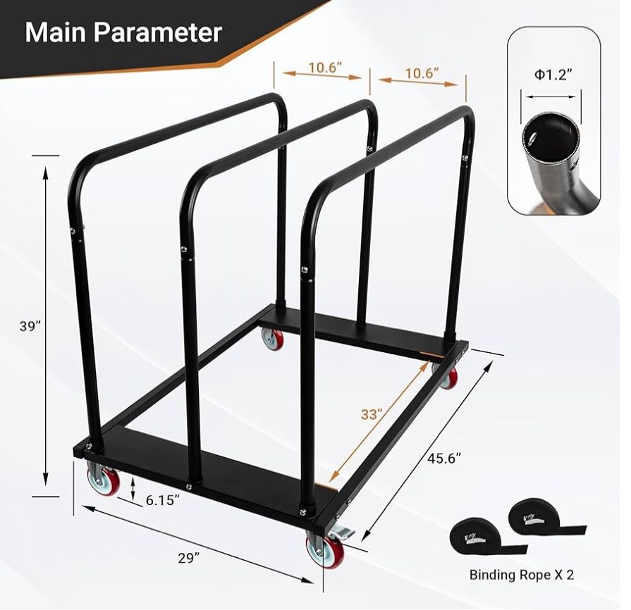 Steel Panel Truck, Drywall Cart w/ 5” PU Swivel Wheels, Heavy-Duty Panel Dolly Cart w/ 1800 LBS Capacity, for Handling Wall Panel/Lumber/Folding Table