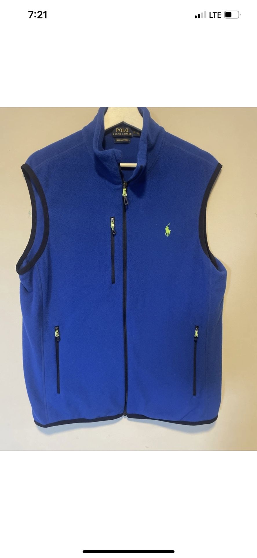 Polo Ralph Lauren Vest Mens Size Large Blue Fleece Full Zip Pockets Windbreaker