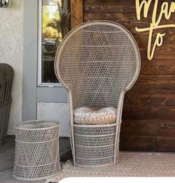 Peacock chair and matching side table