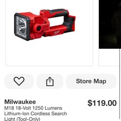 Milwaukee M18 18-Volt 1250 Lumens Lithium-lon Cordless Search Light (Tool-Only) Store SKU# 1002-146-295
