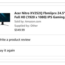 Acer Nitro Xv252q 24.5 Gaming Monitor 