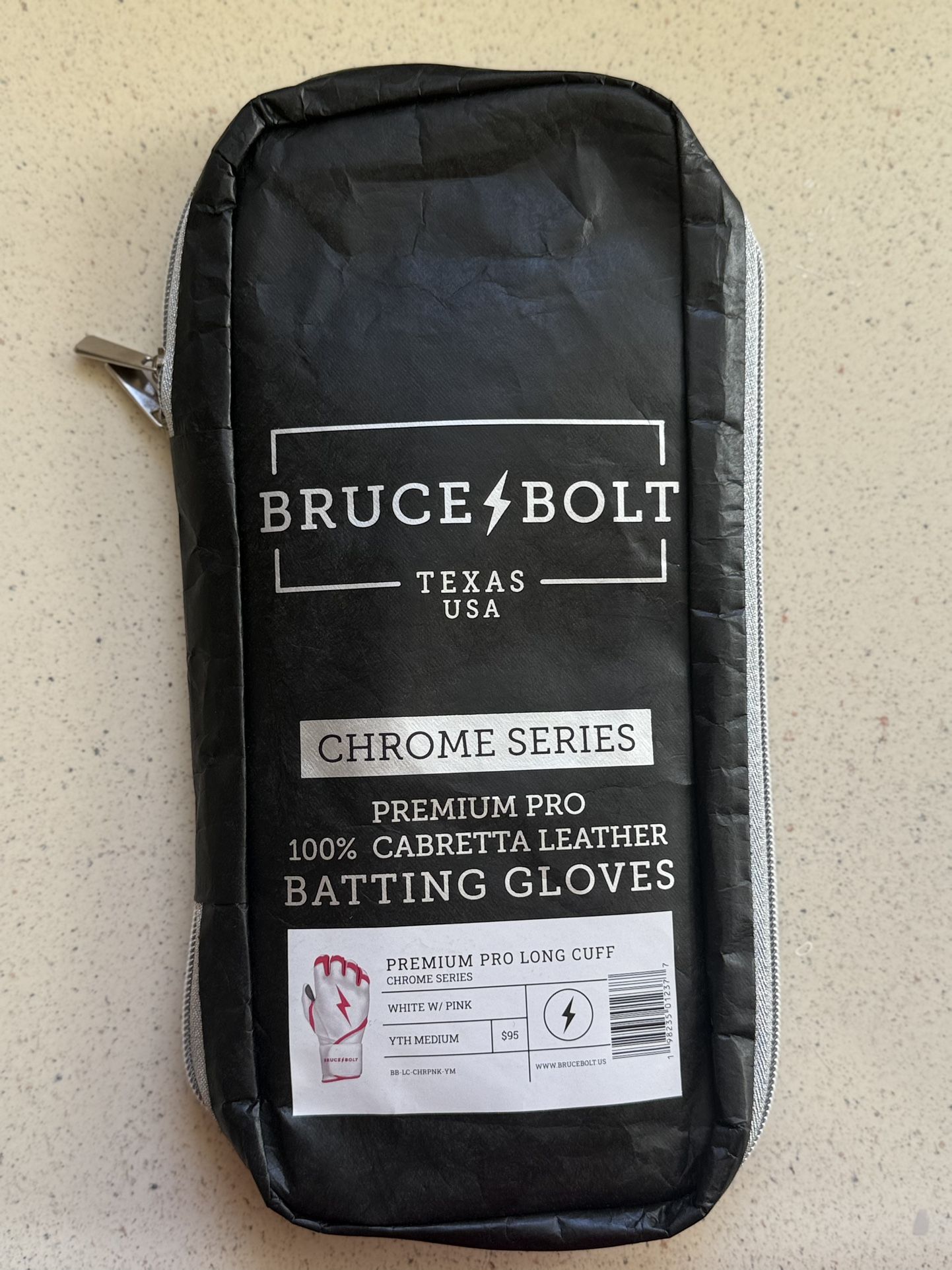 Brand New Premium Pro Long Chrome Series Gloves - White/Pink Youth Medium