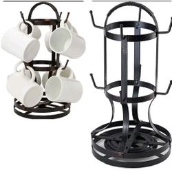 Mikasa 8 Cup Mug Tree Antique Holder Rotating Design Metal Rack Storage Stand Black