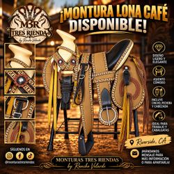 Monturas Tres Riendas Brown Canvas Western Saddle Set