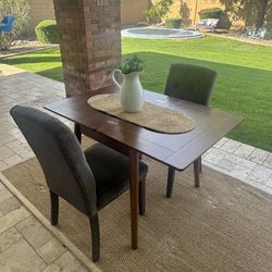 Farmhouse Wooden Dining Table with (2) Button Tufted Parsons Chairs (NEW)