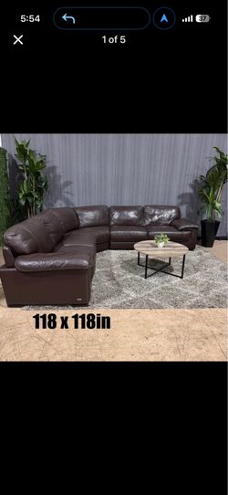 Brown leather sectional couch
