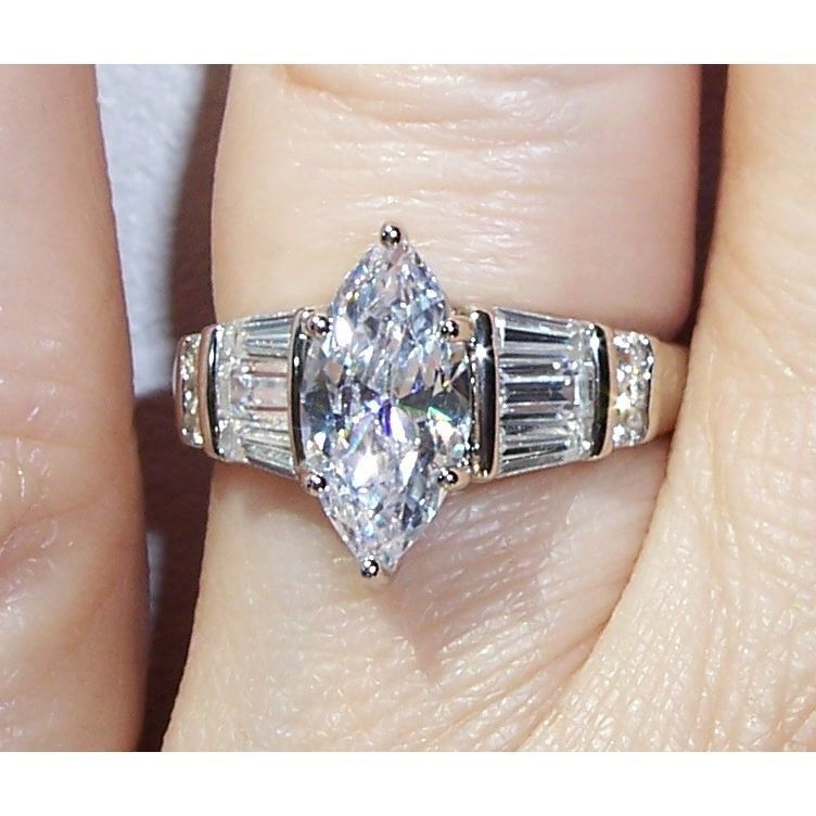 Size 5, 925 Sterling Silver Marquise & Baguette CZ Ring