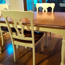FRENCH COUNTRY WOOD DINING TABLE & 3 CHAIRS - Seats Up to 8