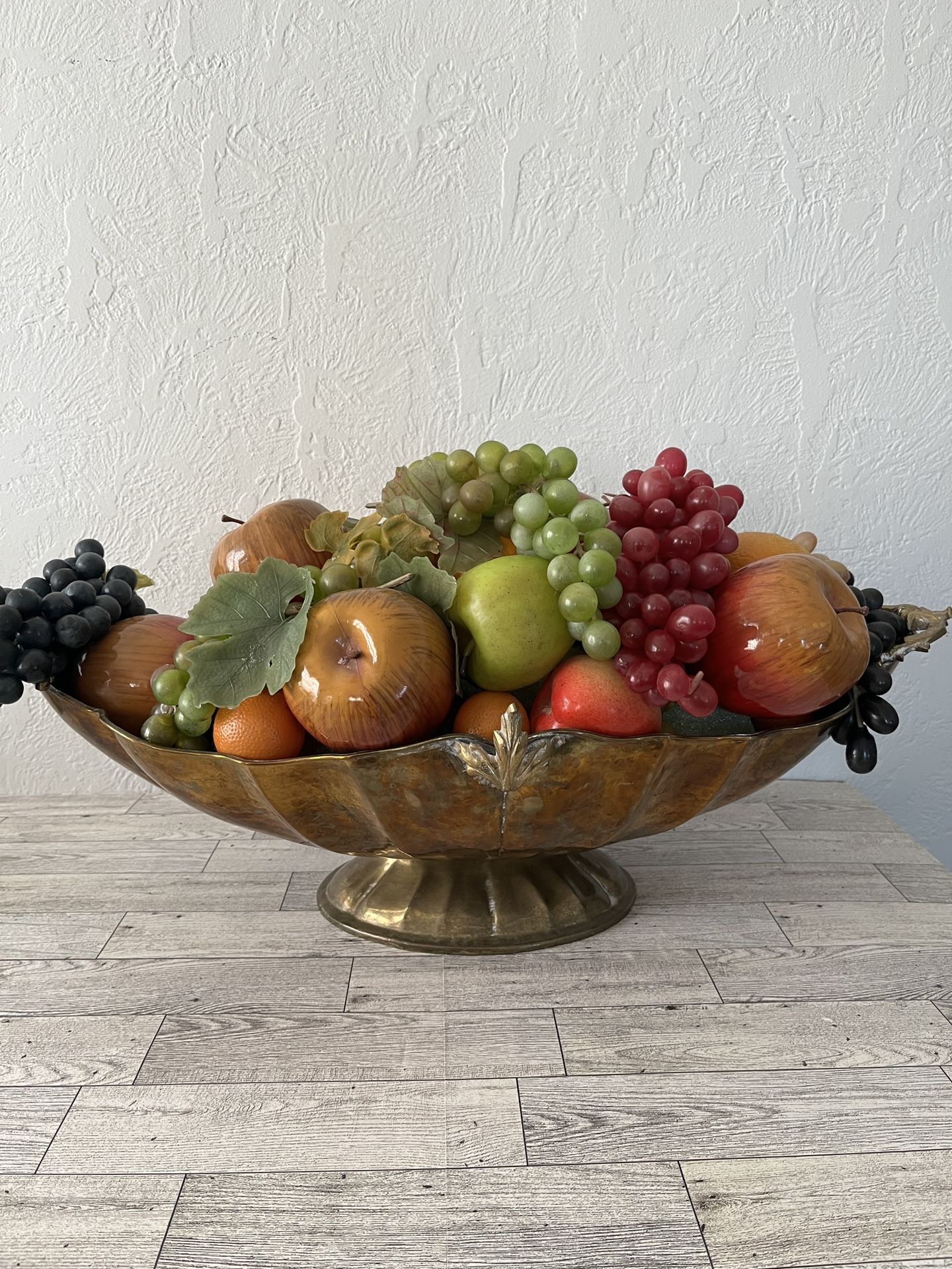 vintage large oval Hammered Brass Fruit Basket