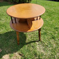 Vintage Wooden Golden Round End Table 4 Compartments