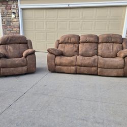 Brown Flexsteel Reclining Sofa & Rocking Chair