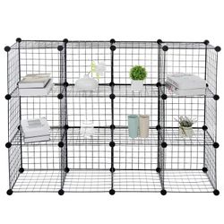 12 Cube Wire Netting Storage Rack Shelf Organizer Freestanding Metal Frame DIY Combination Cabinet with Hammer