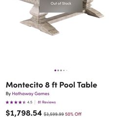Montecito 8ft Pool Table (non Slate)