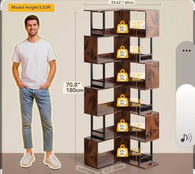 New in Box!! 7 Tier Corner Bookshelf, 70.86” Tall Corner Bookcase, Wood and Metal Industrial