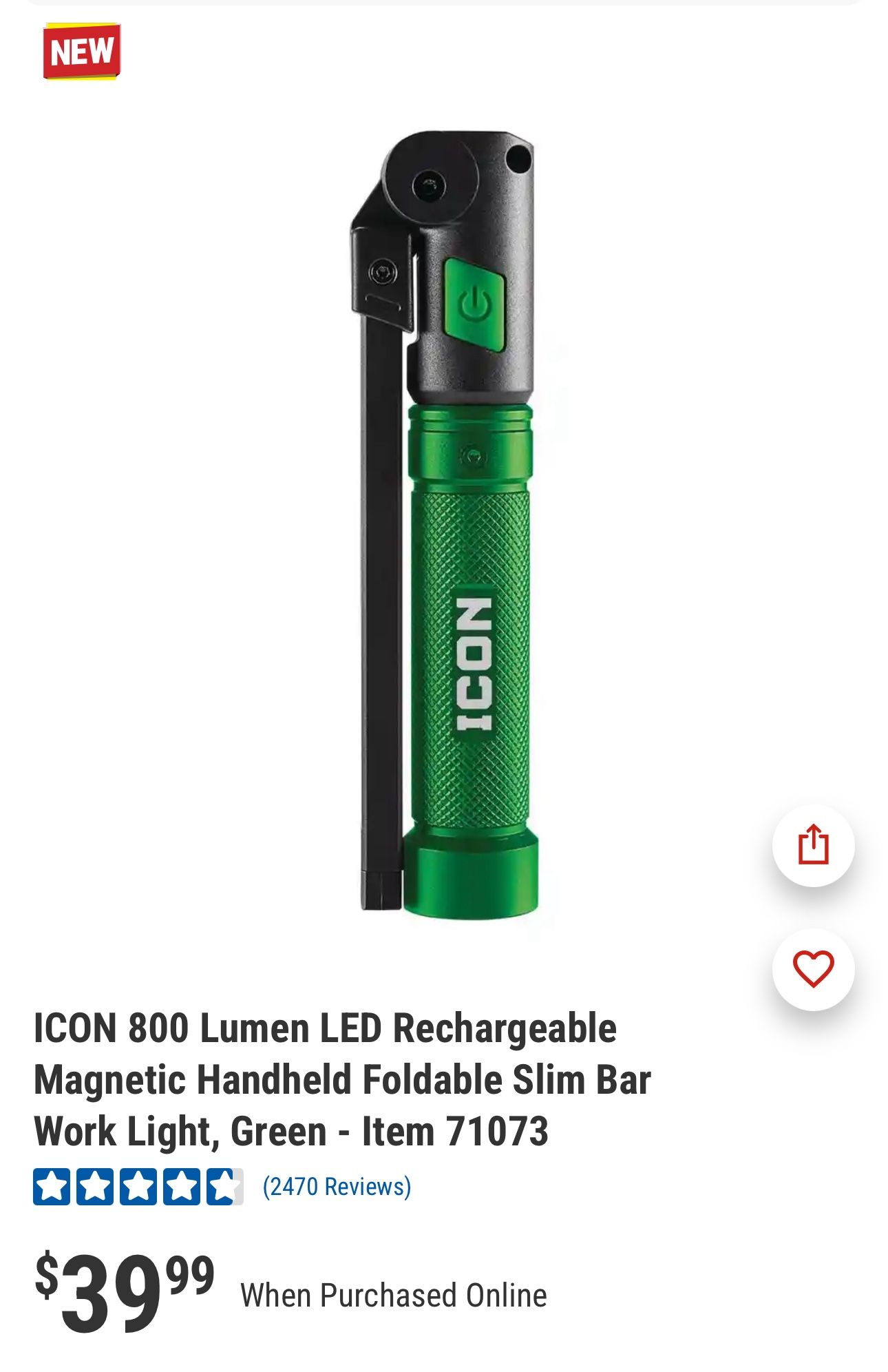 ICON 800  LUMEN RECHARGEABLE SLIM BAR LIGHT