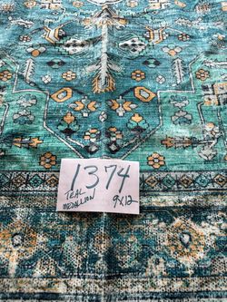 RUG, #1374, Teal Medallion, 9x12