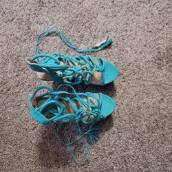 TEAL STRAPPY WEDGE HEELS