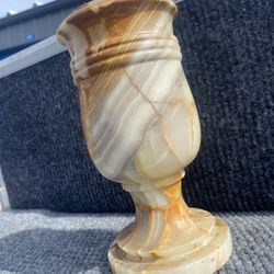 a vintage, possibly mid-century modern, vase crafted from onyx marble. Key details include:  Material: Hand-carved from natural onyx stone, a type of 