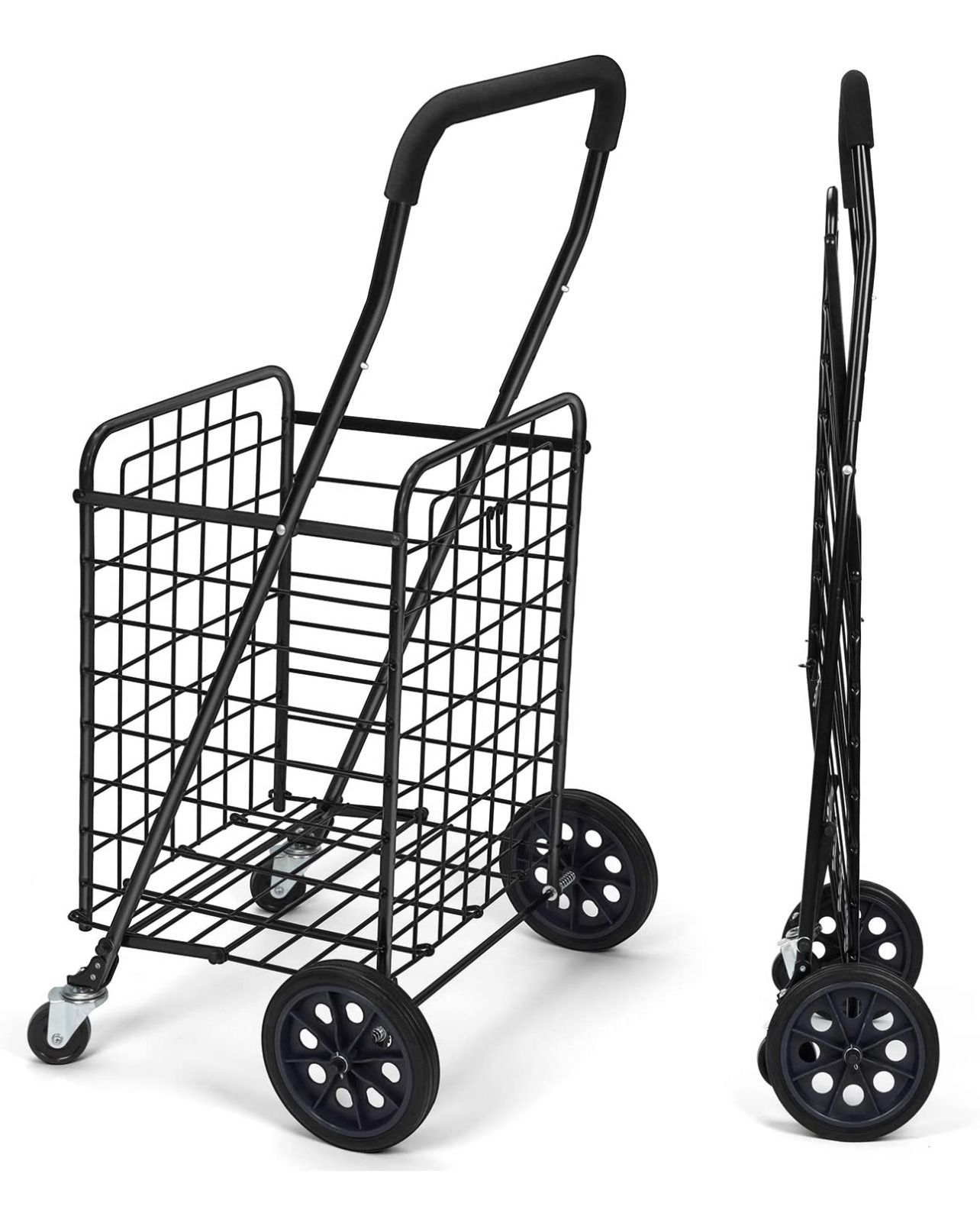 Pipishell Shopping Cart with Dual Swivel Wheels for Groceries - Compact Folding Portable Cart Saves Space - with Adjustable Handle Height - Lightweigh