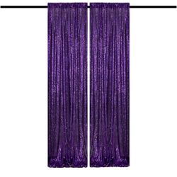 Purple Sequin Backdrop Curtains Glitter Drapes 2FTx8FT 2 Panels for Wedding Birthday Party Decorations Sparkly Photography Background
