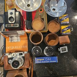 Vintage Camera Collection With Slide Projector 