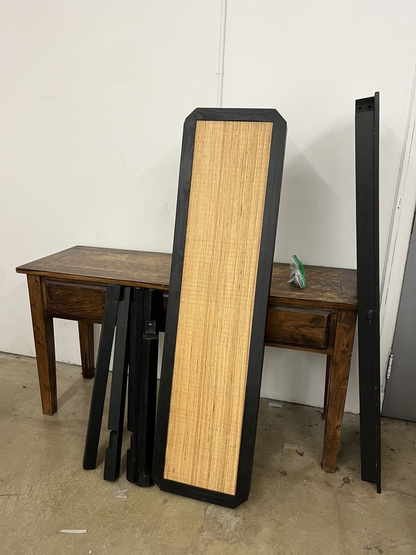 Console Table With Woven Rattan Shelf