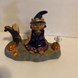Porcelain Halloween Cat Tea, Light Holder