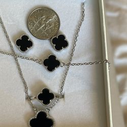 Sterling Silver 926 Black Van Clef Arpels Inspired Set  