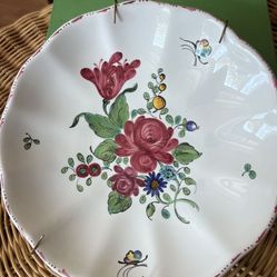 Cottage Core Vintage 30+ Years Old Hand Painted Floral And Butterfly Plate Made In Italy