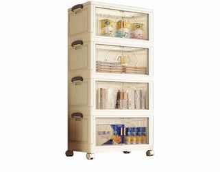Plastic Storage Bins with Lids, Stackable Storage Cabinet for Organization and Storage