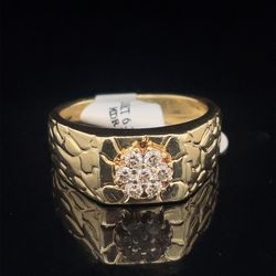 10KT Yellow Gold Nugget Diamond Flower Ring 6.30g Size 8 1/2 167888