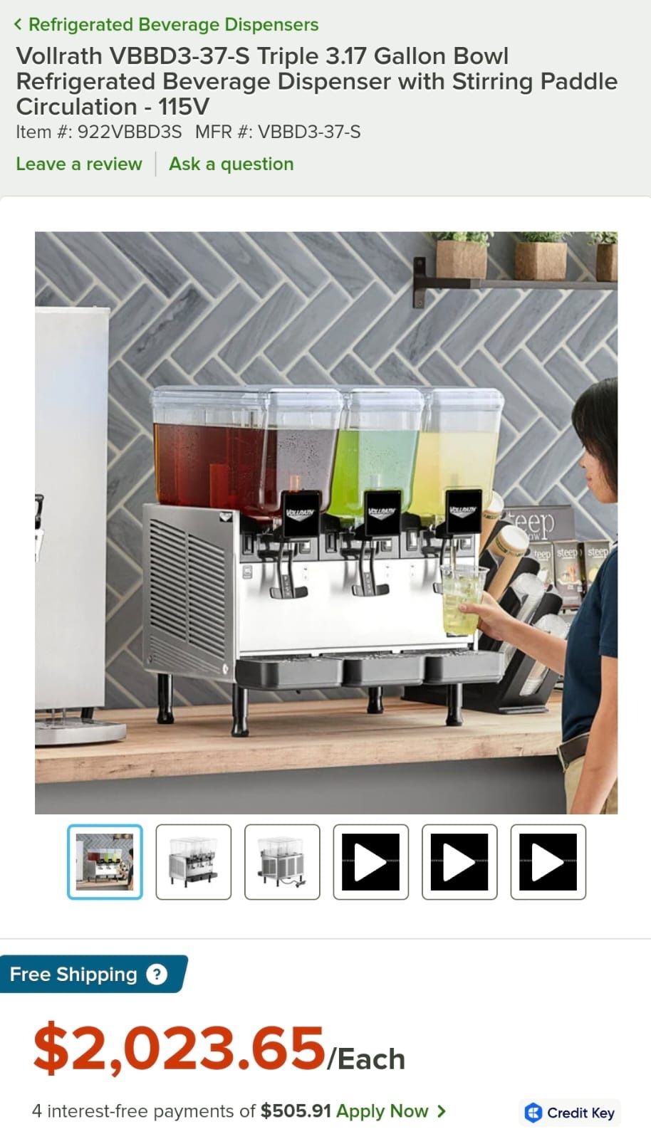 Vollrath VBBD3-37-S Triple 3.17 Gallon Bowl Refrigerated Beverage Dispenser with Stirring Paddle