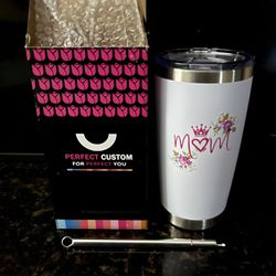 New! Mom Tumbler with a Reusable Metal Straw and Brush - Mother's Day Gift!