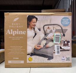 Baby Delight Alpine Deluxe Portable Bouncer, 3 Recline Positions, Toy Bar, 0-6 Months, Charcoal Tweed
