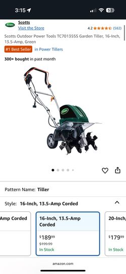 Scotts Outdoor Power Tools TC70135SS Garden Tiller, 16-Inch, 13.5-Amp, Green