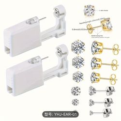 Ear Piercing Gun Kit - Lyuxzad 6Pcs Disposable Ear Piercing Kit Including 2Pcs Self Ear Piercing Gun with 6Pcs Built-in Earrings Stud and 2Pcs Clean T