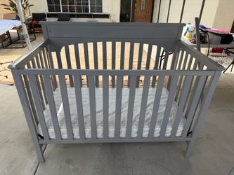 BABY GRAY CRIB WITH MATTRESS