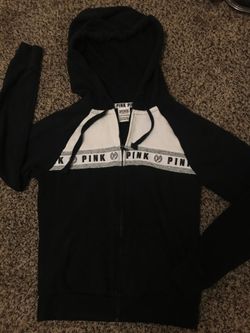 PINK by Victoria Secret XS zip up Jacket Black & White CUTE!!