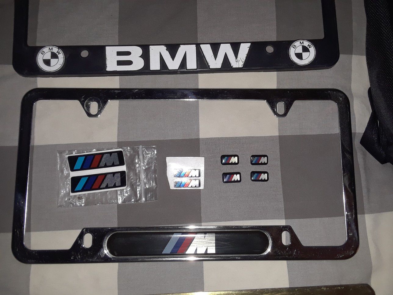 BMW Lic Plate Frames flashlights oem and Valve stems caps