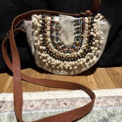 Antik Batik Pony Hair Leather Bag Crossbody Beaded 