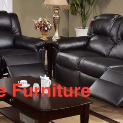 New Black Leather Recliner Sofa Set (Finance and Delivery)
